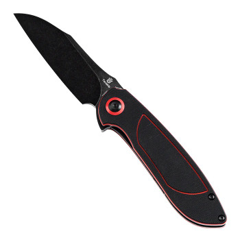 Tenable Prometheus Folding Knife Black/Red G10 Handle 14C28N Drop Point Plain Edge Blackwash Finish T1040A1