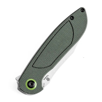 Tenable Prometheus Folding Knife Green Micarta Handle 14C28N Drop Point Plain Edge Stonewash Finish T1040A2