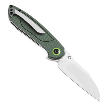 Tenable Prometheus Folding Knife Green Micarta Handle 14C28N Drop Point Plain Edge Stonewash Finish T1040A2