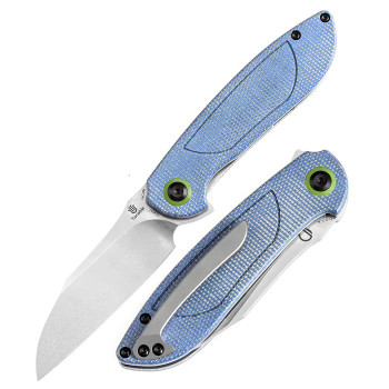 Tenable Prometheus Folding Knife Blue Micarta Handle 14C28N Drop Point Plain Edge Stonewash Finish T1040A3