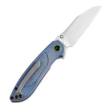 Tenable Prometheus Folding Knife Blue Micarta Handle 14C28N Drop Point Plain Edge Stonewash Finish T1040A3
