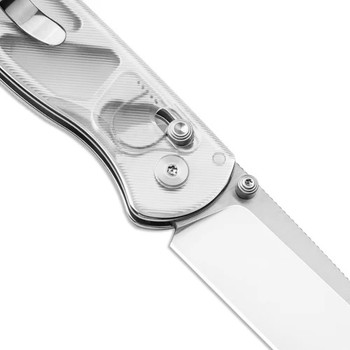 Kizer Drop Bear Folding Knife Transparent Acrylic Handle Nitro-V Drop Point Plain Edge Satin Finish V3619A1