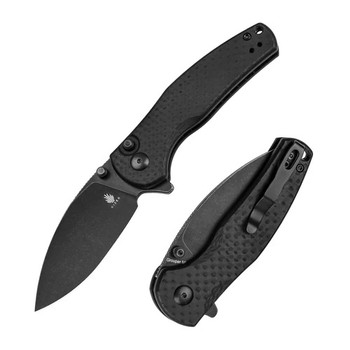 Kizer Mini Grouper Folding Knife Black Carbon Fiber Handle Nitro-V Drop Point Plain Black Blade V3669A2