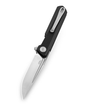 Bestechman Mini Dundee Slip Joint Folding Knife Black G10 Handle D2 Plain Edge Stonewash/Satin Finish BMK08A