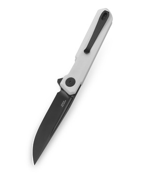 Bestechman Mini Dundee Slip Joint Folding Knife White G10 Handle D2 Plain Edge Black PVD Finish BMK08B