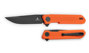 Bestechman Mini Dundee Slip Joint Folding Knife Orange G10 Handle D2 Plain Edge Black PVD Finish BMK08C