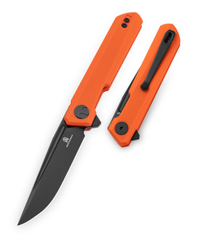 Bestechman Mini Dundee Slip Joint Folding Knife Orange G10 Handle D2 Plain Edge Black PVD Finish BMK08C