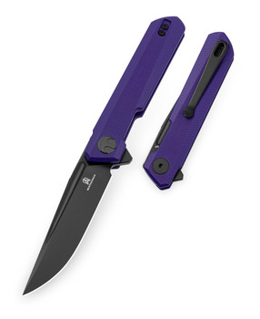 Bestechman Mini Dundee Slip Joint Folding Knife Purple G10 Handle D2 Plain Edge Black PVD Finish BMK08D