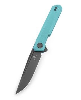 Bestechman Mini Dundee Slip Joint Folding Knife Light Blue G10 Handle D2 Plain Edge Black PVD Finish BMK08E