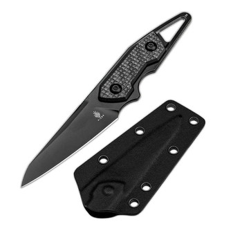 Discontinued Kizer Groom Fixed Blade Knife Black Carbon Fiber Handle D2 Reverse Tanto Plain Edge 1060A2