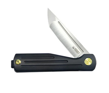 Kubey Muso Folding Knife Black Titanium Handle M390 Tanto Plain Black Blade KB244C