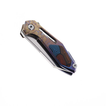 TwoSun Mini Folding Knife Color Titanium/Carbon Fiber Handle M390 Plain Edge Satin Finish TS35-M390-Color