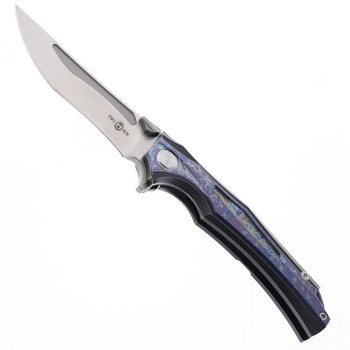 Two Sun Folding Knife Gray/Black Titanium Handle M390 Plain Edge