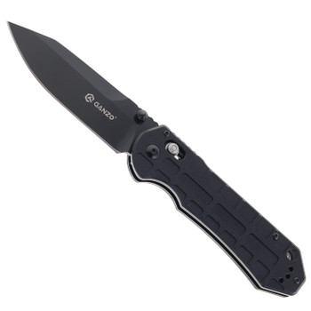 Ganzo Folding Knife Black G10 Handle 440C Drop Point Plain Black Blade G7453P-BK-WS