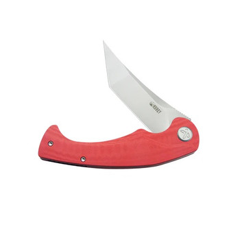 Kubey Scimitar Folding Knife Red G10 Handle 14C28N Tanto Plain Edge Beadblast Finish KU175E