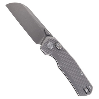Kunwu Compact Chad Folding Knife Grey Titanium Handle PM60 Plain Edge Stonewash SX703C-T1
