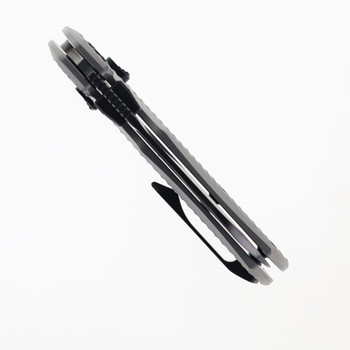 Kunwu Reverse Tux Compact Chad Folding Knife Grey Titanium Handle PM60 Plain Edge Black DLC Finish SX703C-T3