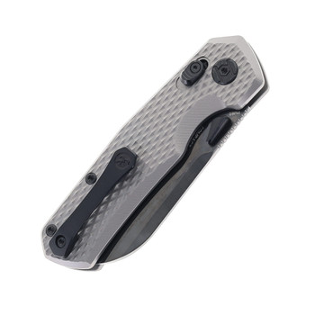 Kunwu Reverse Tux Compact Chad Folding Knife Grey Titanium Handle PM60 Plain Edge Black DLC Finish SX703C-T3