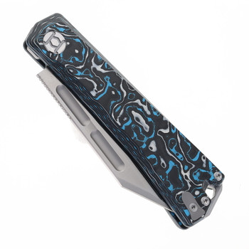 Kunwu Geezer Folding Knife Blue Resin Carbon Fiber Handle Elmax Plain Edge Satin Finish J708A-2 Kunwu Geezer Folding Knife Blue Resin Carbon Fiber Handle Elmax Plain Edge Satin Finish J708A-2