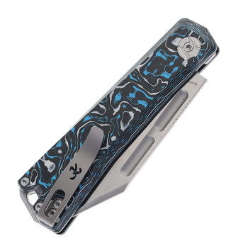 Kunwu Geezer Folding Knife Blue Resin Carbon Fiber Handle Elmax Plain Edge Satin Finish J708A-2 Kunwu Geezer Folding Knife Blue Resin Carbon Fiber Handle Elmax Plain Edge Satin Finish J708A-2