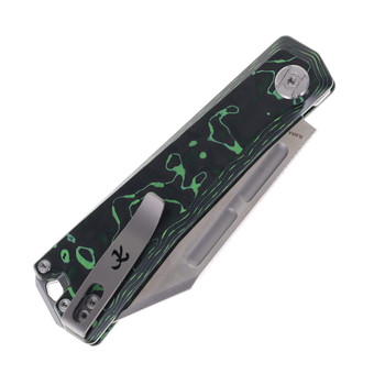 Kunwu Geezer Folding Knife Green Resin Carbon Fiber Handle Elmax Plain Edge Satin Finish J708A-3 Kunwu Geezer Folding Knife Green Resin Carbon Fiber Handle Elmax Plain Edge Satin Finish J708A-3