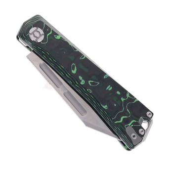 Kunwu Geezer Folding Knife Green Resin Carbon Fiber Handle Elmax Plain Edge Satin Finish J708A-3 Kunwu Geezer Folding Knife Green Resin Carbon Fiber Handle Elmax Plain Edge Satin Finish J708A-3