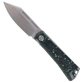Kunwu Geezer Folding Knife Green Resin Carbon Fiber Handle Elmax Plain Edge Satin Finish J708A-3 Kunwu Geezer Folding Knife Green Resin Carbon Fiber Handle Elmax Plain Edge Satin Finish J708A-3