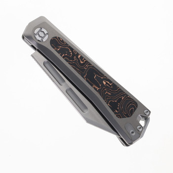 Kunwu Geezer Folding Knife Bead Blast Gray Titanium/Copper Fiber Handle Elmax Plain Edge Satin Finish J708T-1 Kunwu Geezer Folding Knife Bead Blast Gray Titanium/Copper Fiber Handle Elmax Plain Edge Satin Finish J708T-1