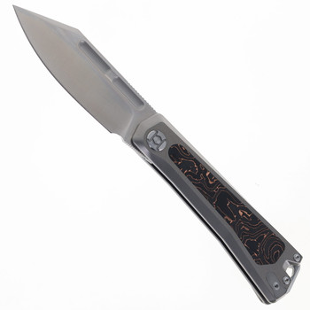Kunwu Geezer Folding Knife Bead Blast Gray Titanium/Copper Fiber Handle Elmax Plain Edge Satin Finish J708T-1 Kunwu Geezer Folding Knife Bead Blast Gray Titanium/Copper Fiber Handle Elmax Plain Edge Satin Finish J708T-1
