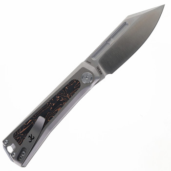 Kunwu Geezer Folding Knife Bead Blast Gray Titanium/Copper Fiber Handle Elmax Plain Edge Satin Finish J708T-1 Kunwu Geezer Folding Knife Bead Blast Gray Titanium/Copper Fiber Handle Elmax Plain Edge Satin Finish J708T-1