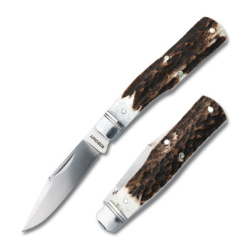 RoseCraft Savage Creek Folding Knife Brown/White Genuine Stag