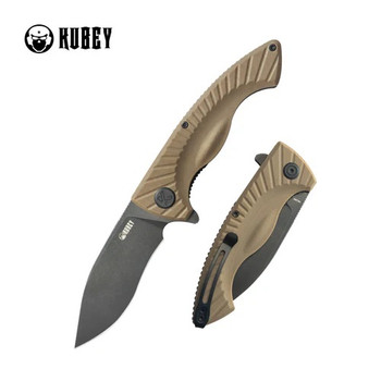 Kubey Timberwolf Folding Knife Tan G10 Handle 14C28N Plain Edge Blackwash Finish KU208H