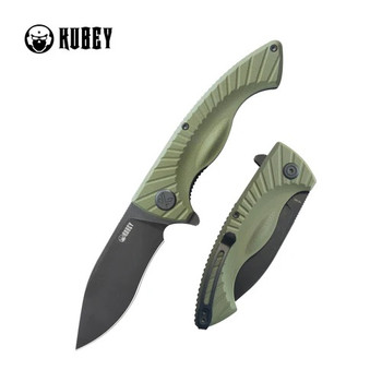Kubey Timberwolf Folding Knife Green G10 Handle 14C28N Plain Edge Blackwash Finish KU208J
