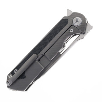 TwoSun Folding Knife Black Titanium/Carbon Fiber Handle YJ01-V1  Plain Edge TS226-YJ01-V1