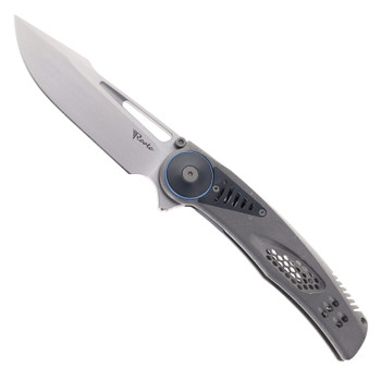 Reate Knives GTR Pocket Knife Dark Bead Blasted Titanium Handle with Zirconium Inlay M390 Hand Satin Blade