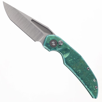 TwoSun Button Lock Folding Knife Color Crystallized Green Handle M390 Plain Edge TS210-CRYGR
