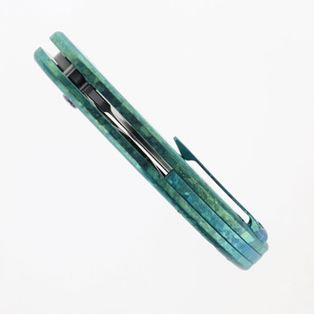 TwoSun Button Lock Folding Knife Color Crystallized Green Handle M390 Plain Edge TS210-CRYGR