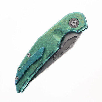 TwoSun Button Lock Folding Knife Color Crystallized Green Handle M390 Plain Edge TS210-CRYGR