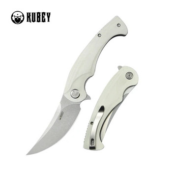 Kubey Scimitar Folding Knife White G10 Handle 14C28N