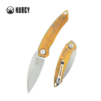 Kubey Leaf Folding Knife Yellow Ultem Handle AUS-10 Spear Point Plain Edge Beadblast Finish KU333G