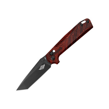 Olight Rubato Folding Knife Red Damascus G10 Handle 154CM Plain Black Blade OL-RUBATO-REDDAM