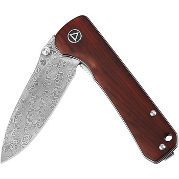 QSP Hawk Liner Lock Folding Knife Cocobolo Wood Handle Damascus Plain Edge QS131-B2