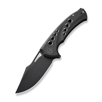 WE Swiftfin Folding Knife Black/Satin Titanium Handle 20CV Modified Clip Point Plain Edge Black Stonewash Finish WE23051-1