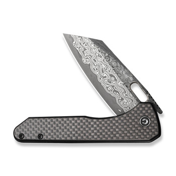 Civivi Nugz Folding Knife Black G10/Twill Carbon Fiber Handle Damascus Reverse Tanto Plain Edge C23060-DS1