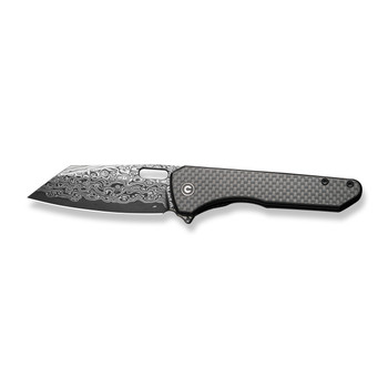 Civivi Nugz Folding Knife Black G10/Twill Carbon Fiber Handle Damascus Reverse Tanto Plain Edge C23060-DS1