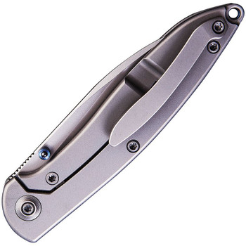 Discontinued WE Knife Schism Frame Lock Knife Gray Ti Handle Blue Holes Plain S35VN Edge 908B Discontinued WE Knife Schism Frame Lock Knife Gray Ti Handle Blue Holes Plain S35VN Edge 908B