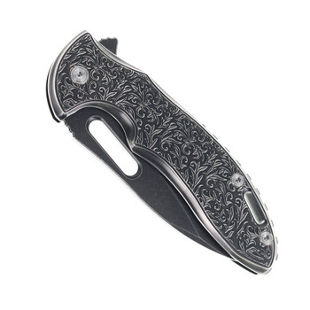 Mechforce Rick Lala Sentry Pocket Knife Polished Black PVD Scroll Pattern Titanium Handle Black PVD M390 Blade Mechforce Rick Lala Sentry Pocket Knife Polished Black PVD Scroll Pattern Titanium Handle Black PVD M390 Blade