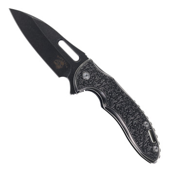 Mechforce Rick Lala Sentry Pocket Knife Polished Black PVD Scroll Pattern Titanium Handle Black PVD M390 Blade Mechforce Rick Lala Sentry Pocket Knife Polished Black PVD Scroll Pattern Titanium Handle Black PVD M390 Blade