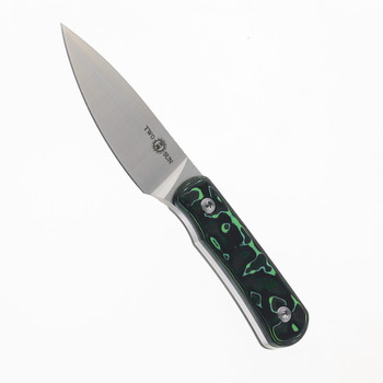 TwoSun Fixed Blade Knife Green Fat Carbon Fiber Handle M390 Plain Edge TS150-M390-CF