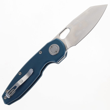 Vosteed Ankylo Vanchor Lock Pocket Knife Blue Aluminum Handle Stonewashed Elmax Blade A1912